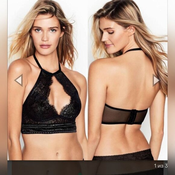 Victoria's Secret Shimmer Halter‎ Lace Bralette in Black - Size Small - Picture 8 of 8